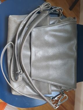 MATT & NAT | Pewter Vegan Leather Handbag W/ Shoulder And Crossbody Straps
